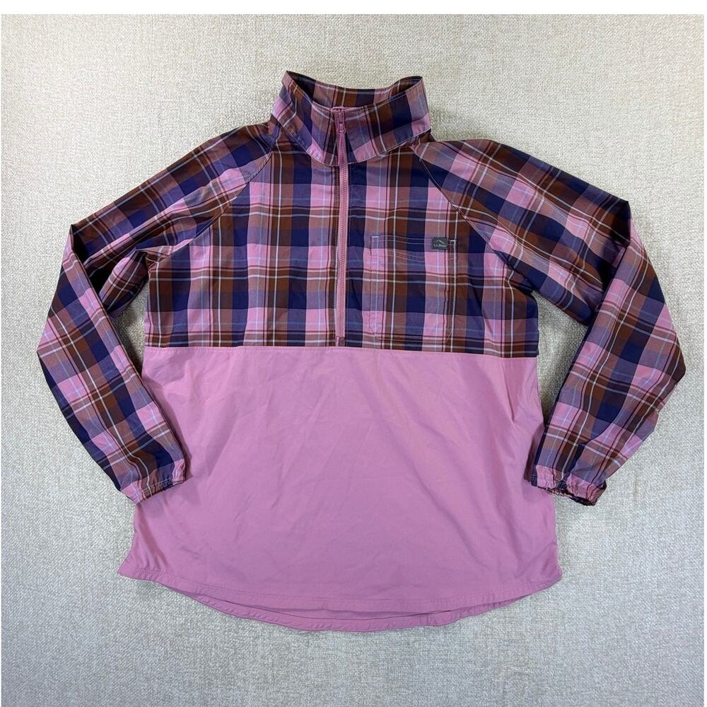 LL Bean Women Medium Pink Blue Everyday Sunsmart Quarter Zip Colorblock Pullover